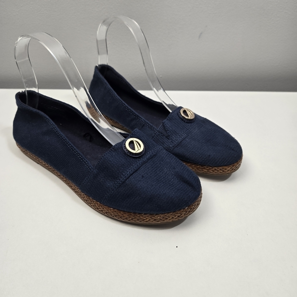 Nautica Women's Navy Loafers with Brown Braided Sole